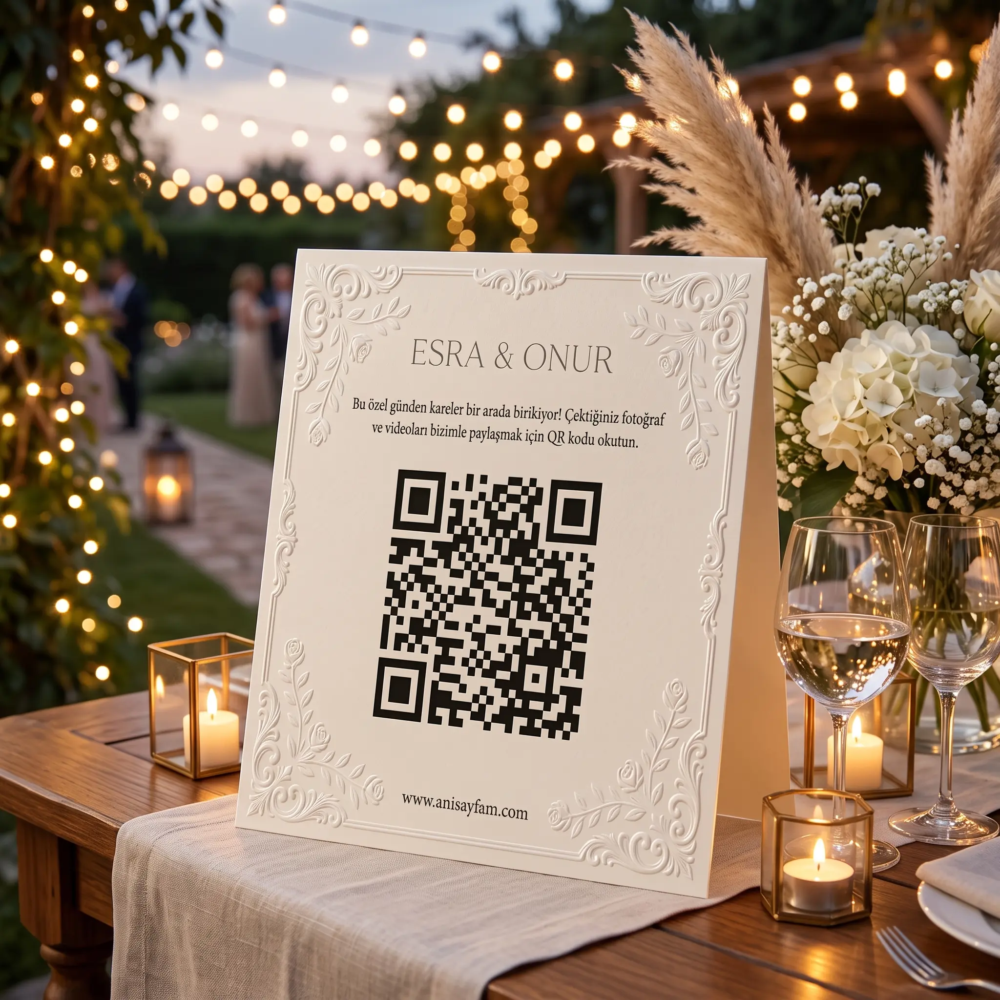 Katlamalı QR Kodlu Düğün Masa Kartı Kabartmalı - Görsel 2