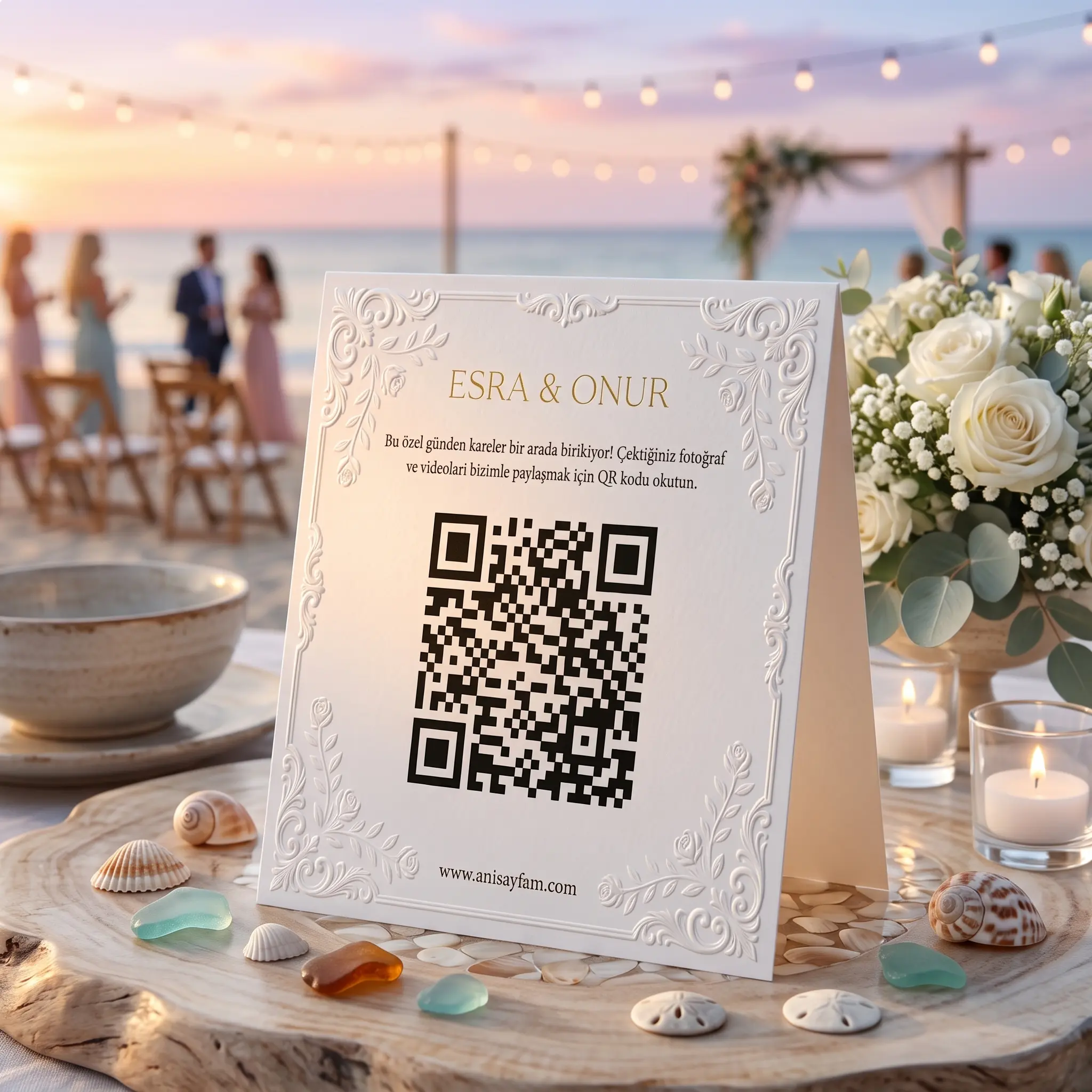Katlamalı QR Kodlu Düğün Masa Kartı Kabartmalı - Görsel 4