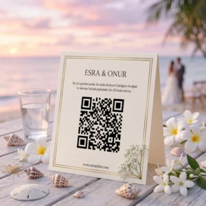 Katlamalı QR Kodlu Düğün Masa Kartı Sade